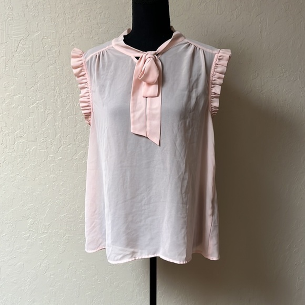 Forever 21 Pale Pink Ruffle Tie-Neck Sleeveless Blouse